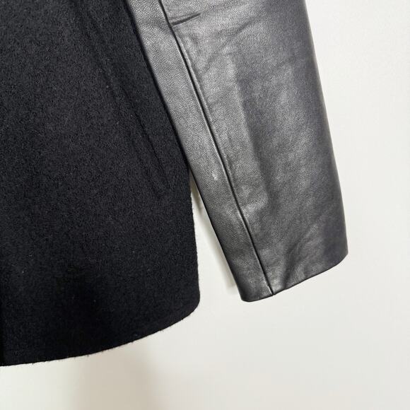 Vince Womens XSmall XS Black Leather Sleeve Asymmetrical Boucle Wool Jacket - Picture 7 of 12